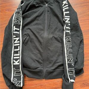 Black Zip-Up Hoodie with 'KILLIN' IT' Sleeve Text